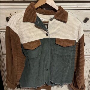 POL Corduroy Jacket with Brown, Cream, and Green Panels button up Small